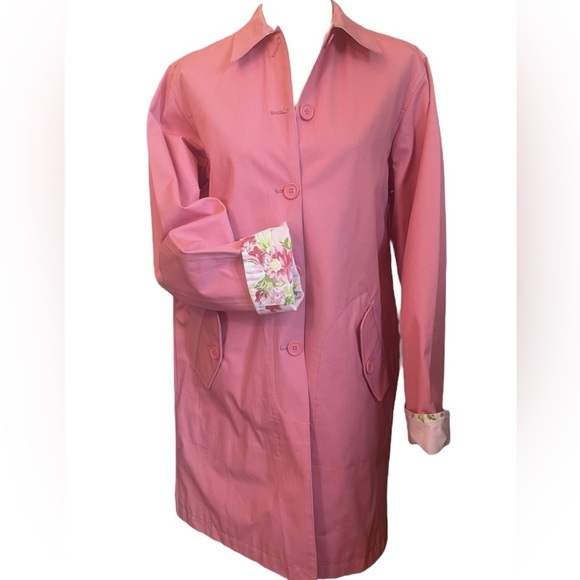 VTG Crazy Horse Liz Claiborne Pink Reversable Floral trench coat COTTAGECORE M - Picture 9 of 16